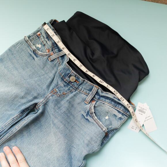 NEW Abercrombie The Ankle Straight Maternity Band Distressed Jeans Size 2 Long - Picture 6 of 9